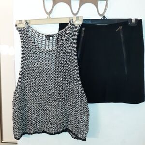 kenar sexy black mini skirt size 6 & Eileen Fisher summer cotton blend knit top